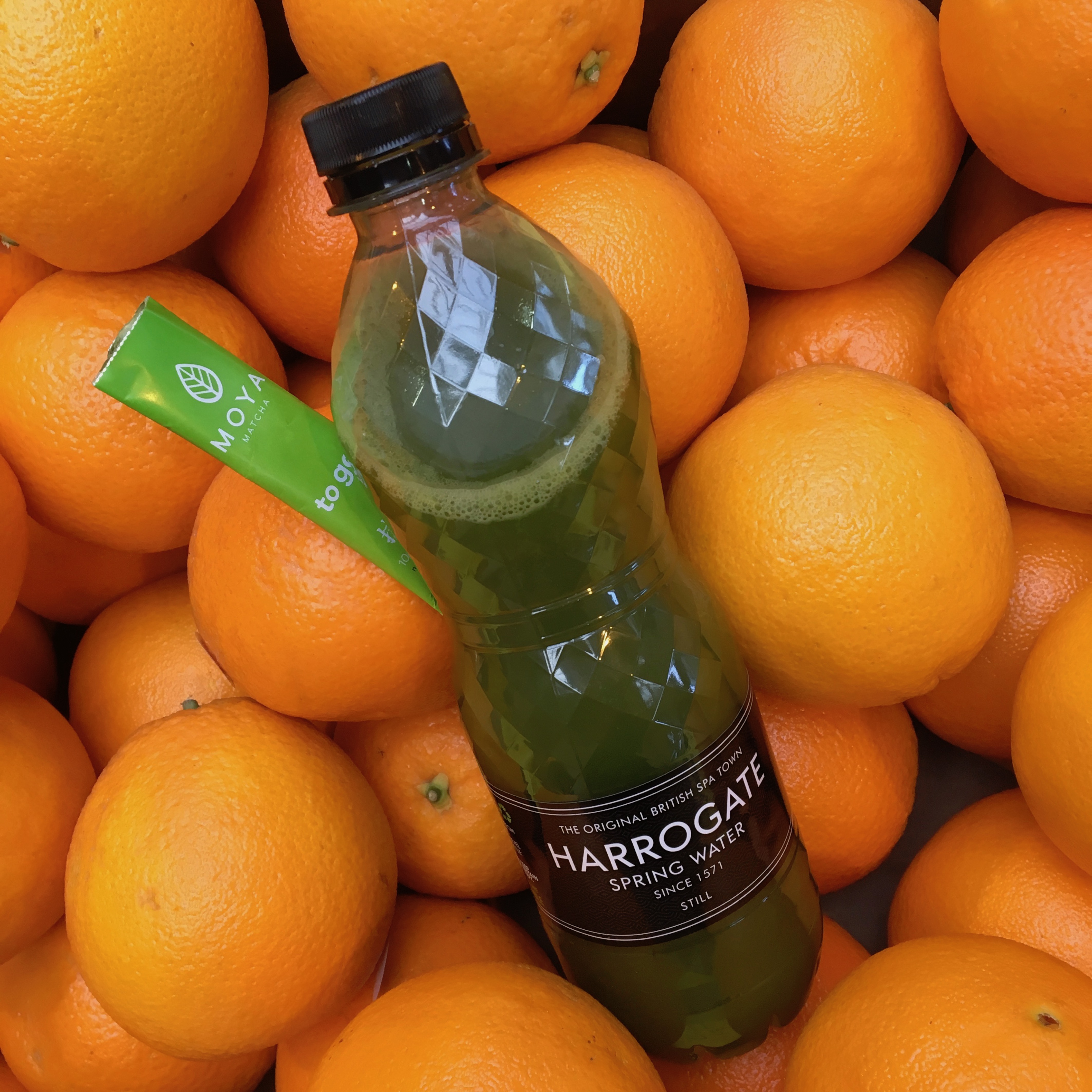 Matcha tea Harrogate Spring Water Navel oranges